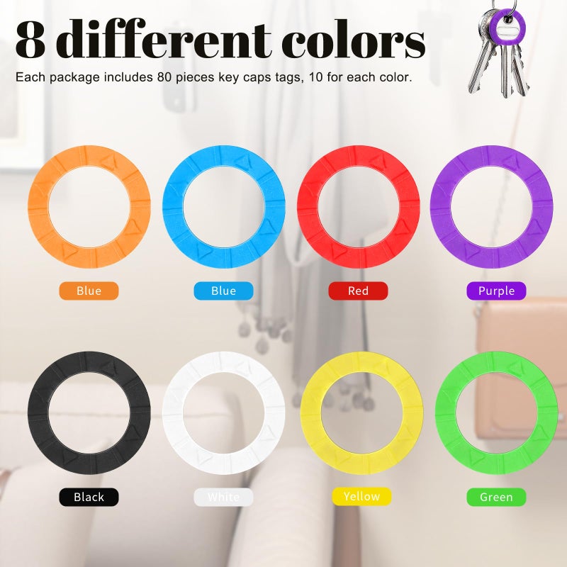 ISUSSER 80pcs Key Caps Tags, Plastic Key Identifier Rings, Key ID Rings, Upgraded Material Strong Toughness in 8 Colors - Image 4